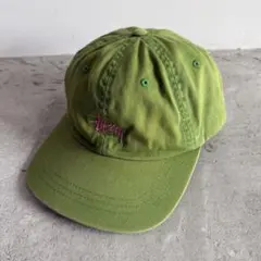 【オリーブグリーン、ピンク刺繍】stussyストリートキャップ古着ユニセックス