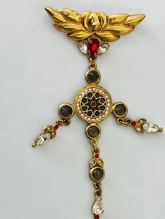 ▲ビンテージ ブローチ ラインストーン×ゴールド カラーストーン