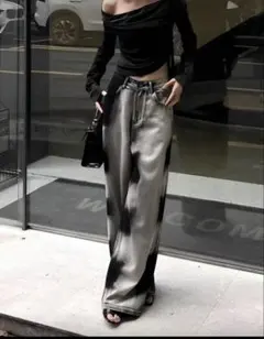 タイダイデザイン ワイドレッグデニムパンツ