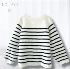 ノーリーズ ウール混 ボーダーニットプルオーバー M ゆったり カジュアル