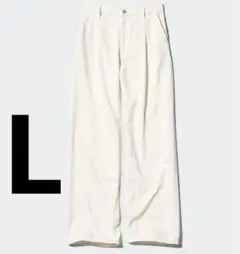 ドレープデニムタックパンツ　L ナチュラル(白)