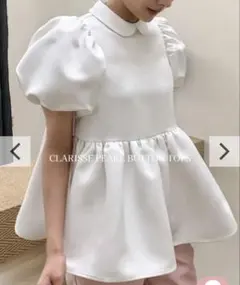 BIRTHDAYBASH ホワイト パフスリーブ ブラウス パールボタンのサムネイル