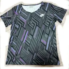 タグ無未使用　 テニスTシャ　グレー系　LOTTO Lサイズ 幾何学模様　大きめ