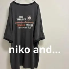 niko and... ニコアンド テニスロゴ リンガーTシャツ チャコール Lのサムネイル