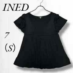 《イネド》シャツ/ブラウス/チュニック/半袖/黒/ブラック/フェミニン/S