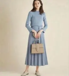 Mila Owen 七分袖ボートネックリブニットプリーツワンピース