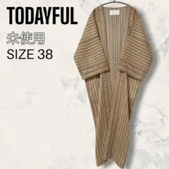 【未使用】 TODAYFUL ストライプ ジャガード ガウン 羽織り 刺繍