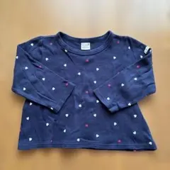 petit main ロンT 90㎝ 綿100ネイビー ハート柄