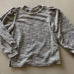 グレー系 パール風アクセサリー付 ニットセーター 長袖 Mサイズ