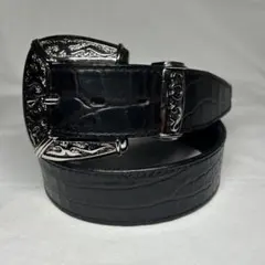 本革　クロコ 型押し　スタッズ　ベルト　レザー　ブラック　ウエスタン