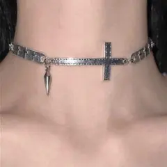 パンク ゴシック Y2K クロス 十字架 チョーカー ネックレス シルバー 韓国