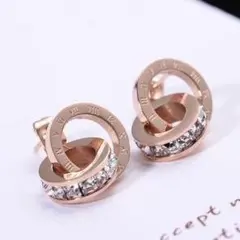 スタッドピアス ローマ数字 リング ピンクゴールド cz ダイヤ　C13