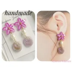 (854)金具変更可能 金属アレルギー対応 お花 ピアス イヤリング