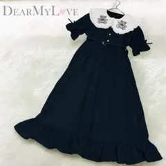 極美品 ディアマイラブ フリルワンピース レースアップ リボン くま 襟刺繍