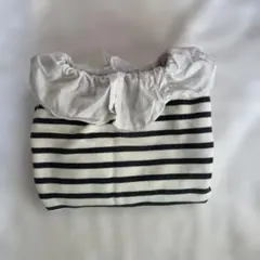 白と黒のストライプ 襟付きトレーナー