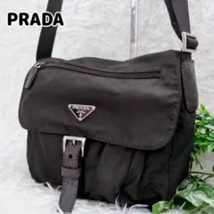 プラダ ショルダーバッグ 三角ロゴプレート ナイロン レザー ベルト ブラック