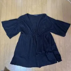 w closet ブラック 五分袖レースブラウス