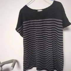 ストライプ 半袖ニットトップス 5L