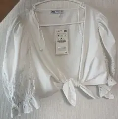ZARA 新品タグ付き フロントリボン ブラウス ホワイト Mのサムネイル