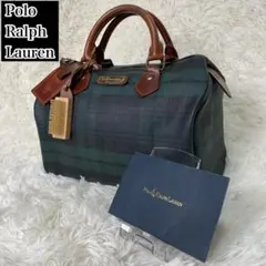 美品 ポロラルフローレン ミニボストンバッグ グリーン 緑 タータン チェック