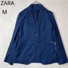 ZARA ネイビー テーラードジャケット M アンコン　薄手　　ロゴプレート付き