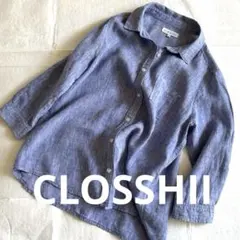CLOSSHII ブルー 麻100%2WAYボタンアップシャツ 七分袖/サイズL