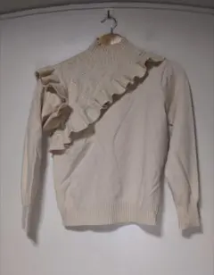 NO BRAND フリル付きベージュニットセーター 長袖