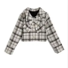 GRL リボン付きチェック柄ツイードジャケット[tw1251]