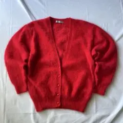90s アンゴラ100% ウール ニット カーディガン 赤 レトロ 古着 大人気