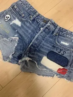 y2k デニム ショーパン スカル スタッズ ダメージ RNA Sサイズ