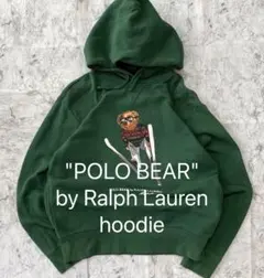レア美品Ralph Lauren Polo Bear前V パーカーグリーンＭ短丈