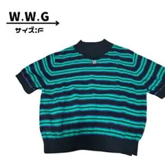 W.W.G ボーダー柄 半袖ニット モックネック Fサイズ　クロップド丈のサムネイル