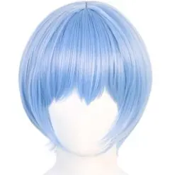 コスプレ ウィッグ プレミアムショート センター分け 耐熱 ライトブルー 水色