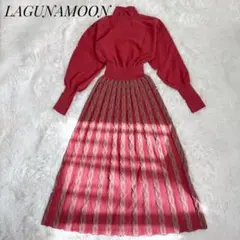 【美品】LAGUNAMOON ダイヤ柄フィットアンドフレアニットワンピース