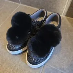 ファー付きスニーカー 黒