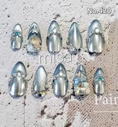 オーダー　マグネットネイル　ミラー　ビジュー　ネイルチップ　カラー変更無料