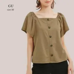 ジーユー GU✨美品✨2WAYオフショルダーT 半袖　袖フレア　ボタンデザイン