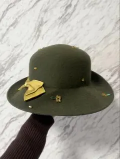 CA4LA カシラ ハット カーキ オリーブグリーン リボン ビジューレディース