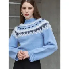 ノルディック柄 ライトブルー ニットセーター