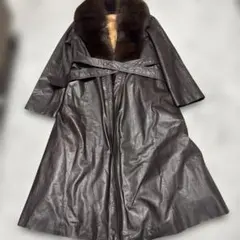 未使用　牛革 レザーコート ミンクファー襟付き 本革 ブラウン　リアルファー付