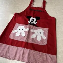 保育士　エプロン　ミッキーマウス 赤