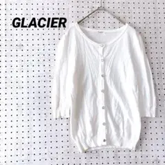 グラシア パールボタン ニットカーディガン 七分袖(M)ホワイト フェミニン