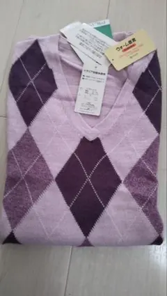 ダイヤモンドパターン 長袖Vネックニットセーター