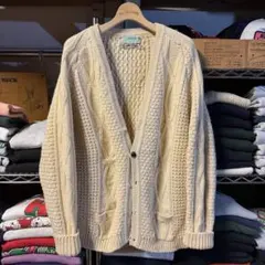 70s vintage アランニット ハンドニット ニットカーディガン 生成り