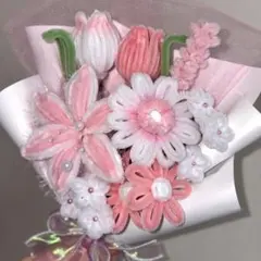 〈キラキラ ピンク ブーケ〉枯れない花束｜モールフラワー｜卒園　卒業　入学祝い