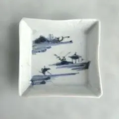 古伊万里　染付　豆皿　小皿　江戸時代　骨董　アンティーク　金継ぎ　角皿