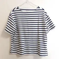 無印良品 引き揃え天竺編み ボートネック半袖Tシャツ 　ボーダーのサムネイル