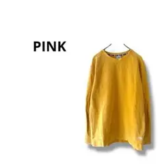 【ピンク】カットソー　長袖　ワンポイント　無地　黄