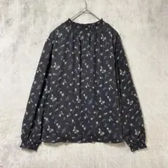 GLACIER/ブラウス/M/花柄 プルオーバー スタンドカラー ブラック