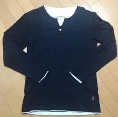 Eddie Bauer ネイビー ヘンリーネック シャツ XS